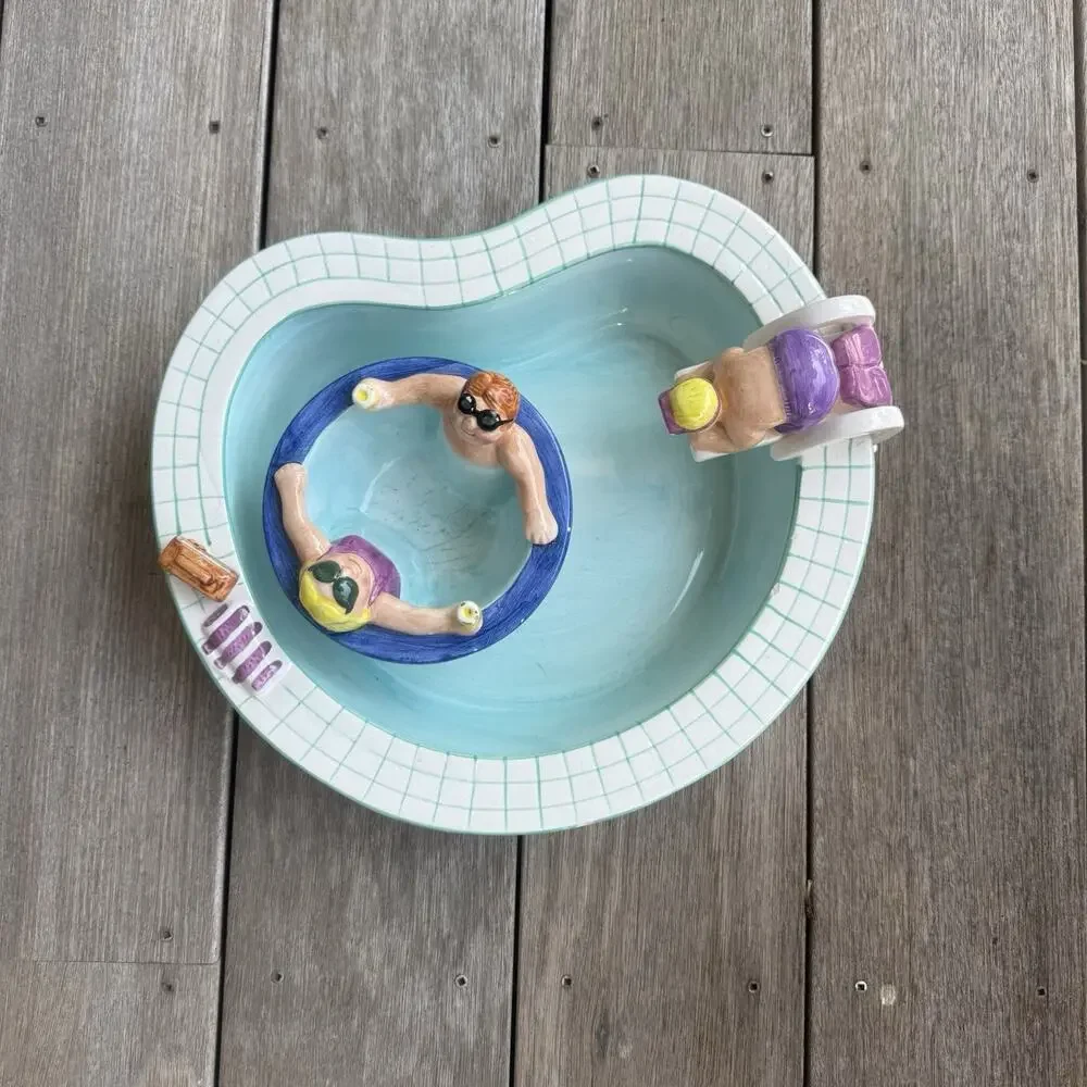 Vintage LOTUS 1995 Swimming Pool Hot Tub Party Chip & Dip Set Ceramic